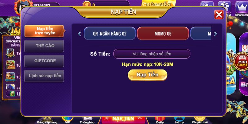 Nạp tiền trực tuyến tại cổng game này vô cùng đơn giản